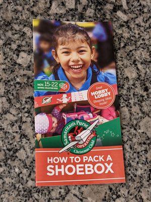 Operation Christmas Child brochure at Hobby Lobby