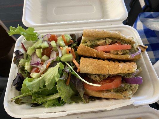 Chicken Pesto Sandwich with Mixed Green Salad