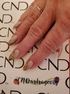 Soft Gel fill w/ gel polish and hand painted art. By Stacey