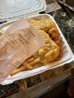 My receipt for wings and catfish but a plate of whiting {i think} & shrimp