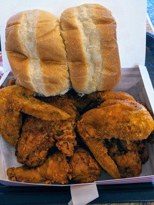 2 wings, 2 legs, 2 thighs, 2 buns, $4.99!