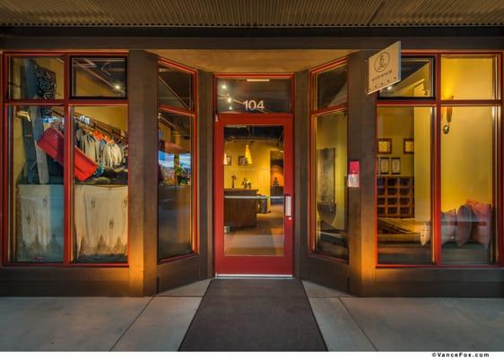 Front entrance of Tahoe Yoga and Wellness, from the main road view.