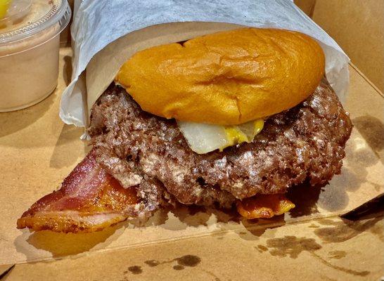 Double smash burger with bacon!