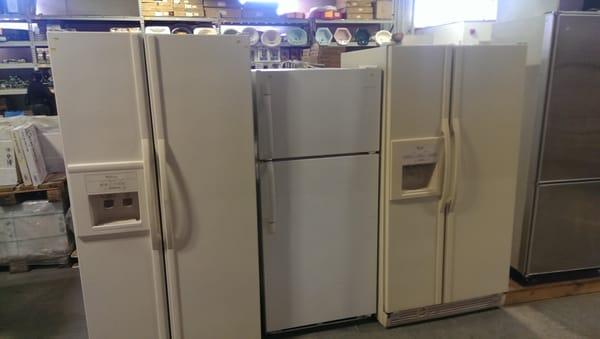 Cheap older refrigerators, $149, $99, $199 left to right