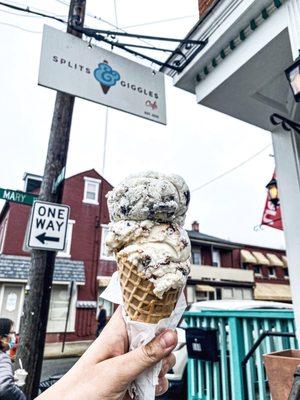 Cookies and cream + Banana cookie in a cone! Banana cookie is a must when you visit!