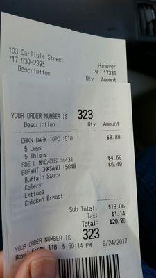 Receipt for rip-off large mac & cheese Royal Farms