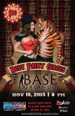 November 19th 2015, be sure to join Embellish FX and Proaiir as we sponsor BASE Orlando!  Body painting Expo at the Majestic!