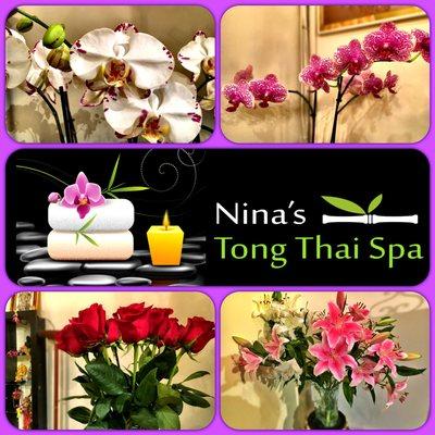 We have fresh and beautiful flowers blooming throughout our spa.