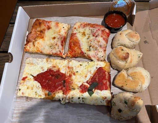 Grandma's Pizza, Margherita Pizza and Garlic Knots