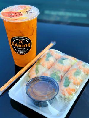 Spring Rolls & Iced Thai Tea