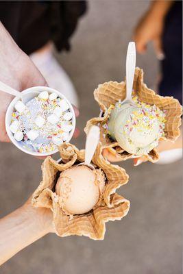 Kate's Ice Cream scoops with toppings.