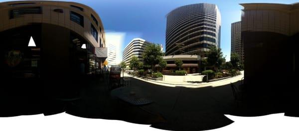 Out front, outside seating, afternoon shade, beers ok!