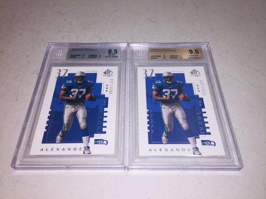 (2) 2000 sp authentic shaun alexander rookies bot graded by bgs both with same "factory stamped" serial#. contact: chefjason1@hotmail.com