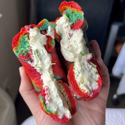 Rainbow Bagel with Scallion Cream Cheese