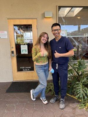 Dr. Lau with a happy client on the day her braces came off.  What a caring, professional orthodontist!  Dr. Lau is the best!