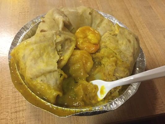 I ordered my curried shrimp Roti extra spicy! So tasty. This is 2-3 meals.