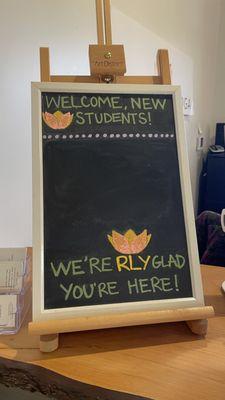 The beautiful welcome board.