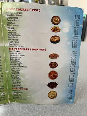 Menu as of October 2024