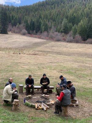 Listening to stories from a life long hunter.