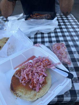 Pupusas from one vendor, bbq ribs from another