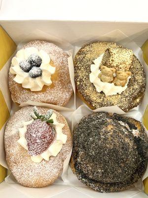 From top left to right: Blueberry milk cream, S'mores, Strawberry milk cream, Black sesame