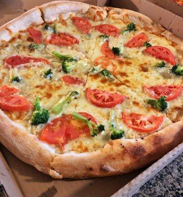 Large White Pizza w/ tomato and broccoli. Don't forget to ask for ricotta!