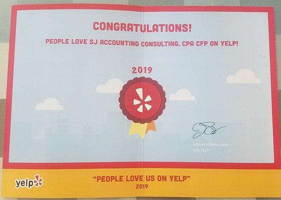 People loves SJ Accounting Consulting CPA CFO on Yelp, 2019