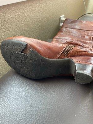 The broken sole before repair.