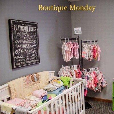 Monday's is a free boutique visit for your baby needs! Diapers wipes formula and baby clothes! Monday 12-3pm