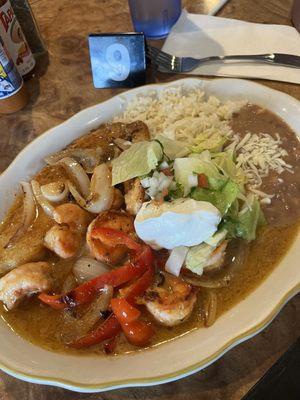 Fish & shrimp w/ garlic guajillo sauce