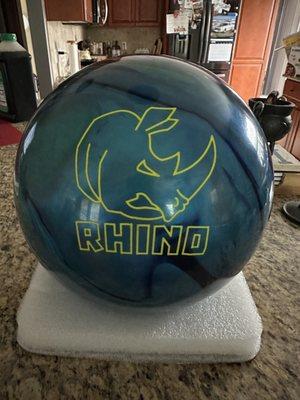 Bowling ball from Gip's Pro Shop.