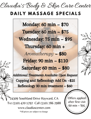 After your first visit, you can receive these great massage special prices!