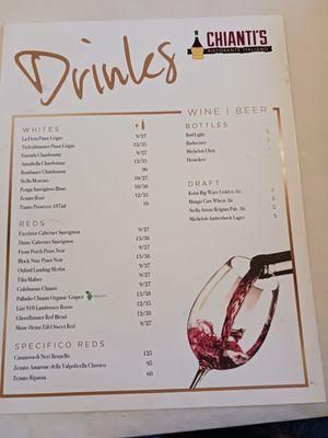 Beer and wine list