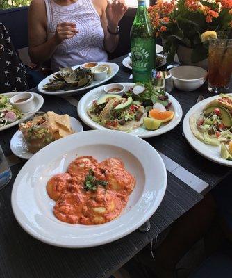 Lobster Ravioli, Filet Mignon Tacos (special), Shrimp Ceviche Appetizer, and Artichoke Appetizers. Lunch was absolutely divine!