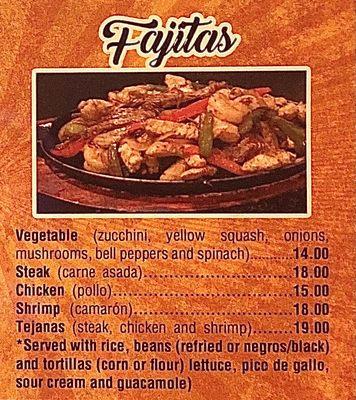 Fajitas Menu