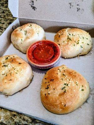 Garlic cheese knots, 4 large guys for $3.95.