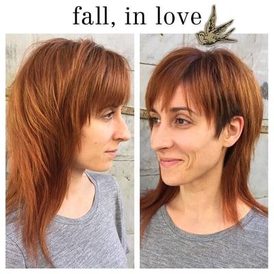 Sheena transitioned from platinum blonde to this fiery copper red. Hair by Jenni Renshaw.