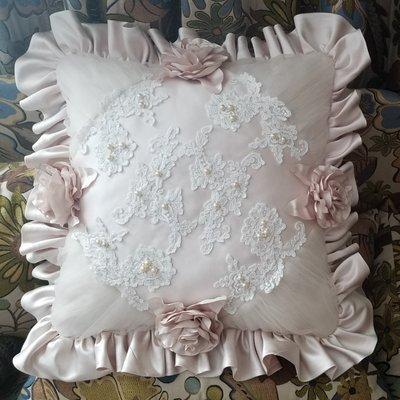 Elegant satin and lace cushion, hand made