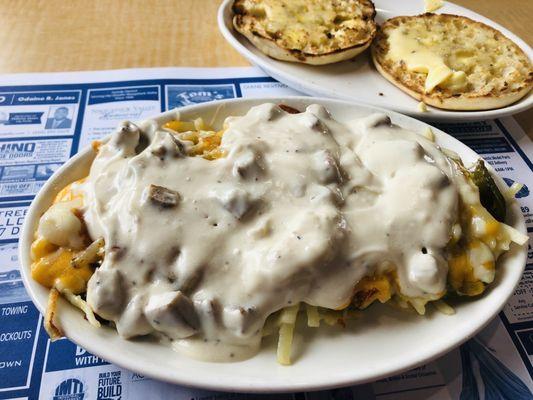 Covered and Smothered Hash Brown with Buttered English Muffin