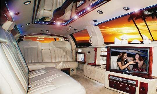 Great interior for the ultimate luxury. Clean, AC, Free refreshments, Apple TV inside.