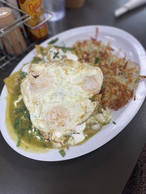 Green Chilaquiles with eggs