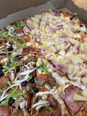 Half combo and Hawaiian Pizza