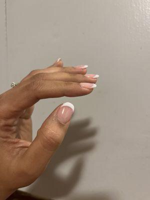 Shortest tips after asking for a full set with square oval nails. Basically paid for acrylic.