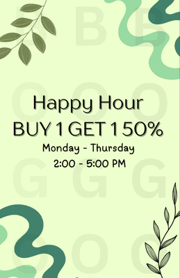 Happy Hour every Monday to Thursday from 2:00 - 5:00pm