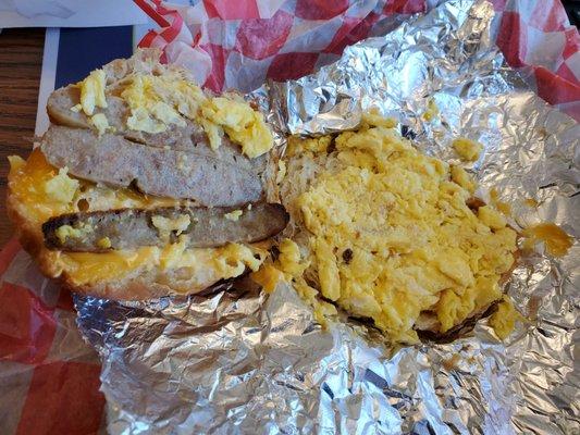 Sausage and egg breakfast sandwiches are not worth almost $4. Egg was not a whole piece.