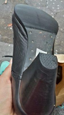 Back sole replacement plus a patch up. The wooden bit at the end had tore off revealing the inside of the heel. Great patchup