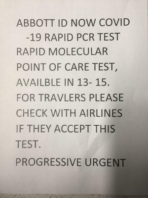 Rapid Covid-19 Testing information.