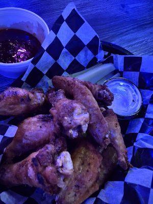 Wing night Tradition Chicken Wings because they were out of Boneless Chicken Wings -pretty good. Sweet chili sauce on the side.