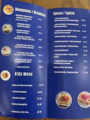 Menu to order from