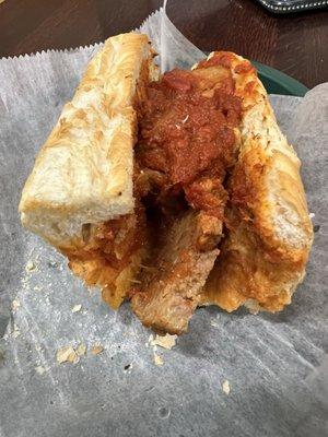 Meatball and Italian sausage sandwich